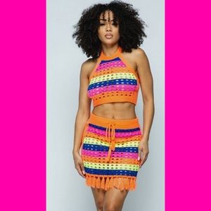 VIBRANT KNIT LASER CUT SKIRT SET NWT
